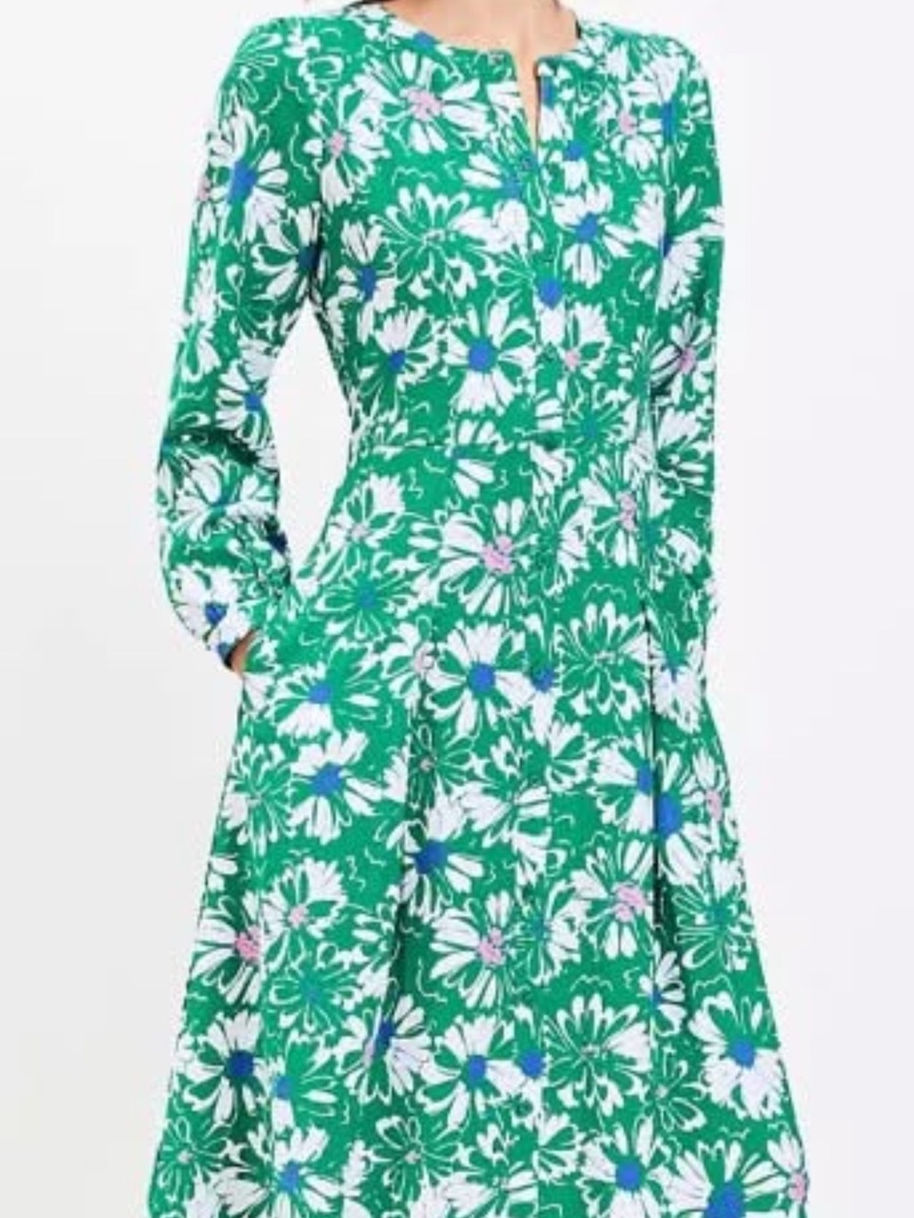 Loft Size 4 Green Floral Long-Sleeve Midi Dress